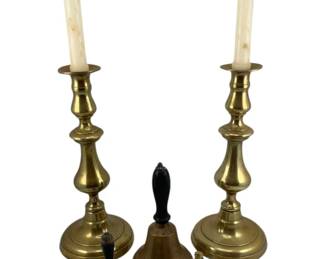 244 - Brass Candle Sticks & More Group Lot (Description): A group lot of brass items featuring a pair of candle sticks along with additional brass pieces. A versatile collection suitable for home décor.
