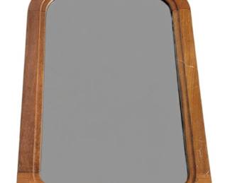 1144 - Round Top Mirror 20"x17" (Description): A mirror measuring 20 inches by 17 inches. The mirror features a wooden frame with rounded corners and shows signs of age and wear.