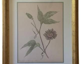 455 - Passion Flower by William Crutchfield Print w/seal (Description): 15 x 12.5
