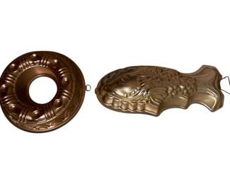 112 - 2 Vintage Copper-Colored tin-lined molds