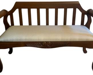 367 - Wooden Bench w/ Upholstered Seat (Description): 31 x 49 x 18