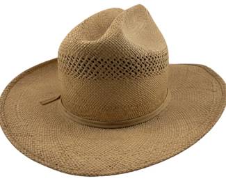 661 - LL Bean Medium Straw Hat (Description): An LL Bean medium hat. This woven straw hat features a wide brim and ventilated crown design with a simple band accent.