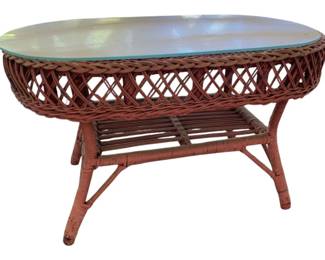 80 - Wicker Coffee Table w/ glass top (Description): 17 x 29 x 18