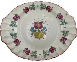 271 - American Limoges Oval Platter 14"x11" (Description): Limoges platter featuring hand-painted floral decoration. The oval platter has a scalloped edge with a decorative border. Measures 14 inches by 11 inches.