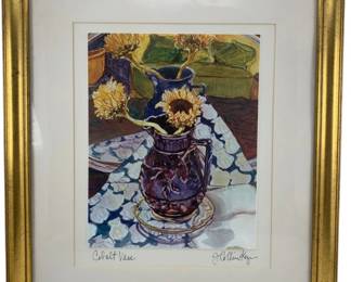 605 - Cobalt Vase Signed Picture in Frame - 17 x 15