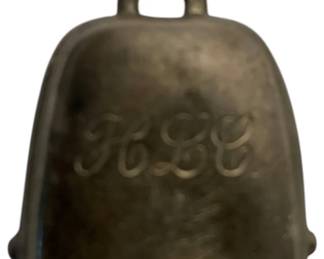 2037 - Sterling Bell Pendant 1.25"x1" 8.6g (Description): Sterling silver bell pendant measuring 1 1/4 inches by 1 inch. Features an engraved monogram on the front.