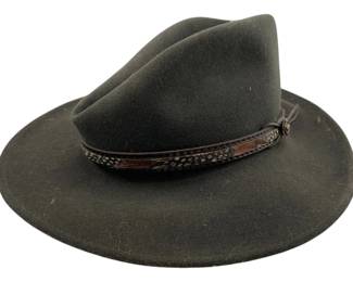 662 - Orvis Size Large Hat (Description): Featuring a felt construction with a feathered hatband accent. The hat displays a classic western-style silhouette with a creased crown and wide brim.