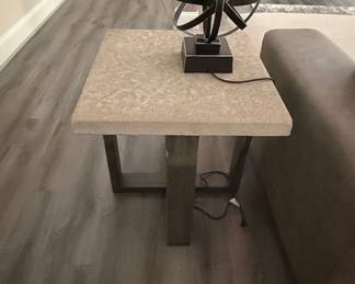 Modern Industrial Stone-Top End Table