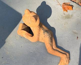 Hand-Carved Wooden Reading Frog Garden Ornament
