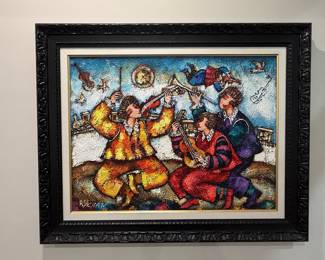 Kachan Signed Oil Painting, Musicians and Dancers