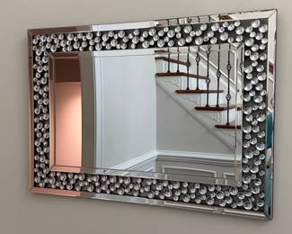 Glamour Style Beveled Mirror with Faux Crystal Inlay