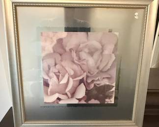 Floral Still Life Print in Beaded Silver-Tone Frame