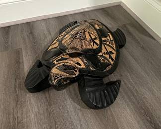 Hand-Carved Wooden Sea Turtle Sculpture