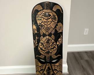 Hand-Carved Wooden Tribal Turtle Mask Wall Plaque