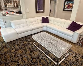 Contemporary White Leather Modular Sectional Sofa