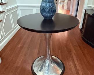 Contemporary Pedestal Accent Table with Hammered Metal Base
