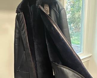 Modele Black Leather Shearling B-3 Bomber Jacket