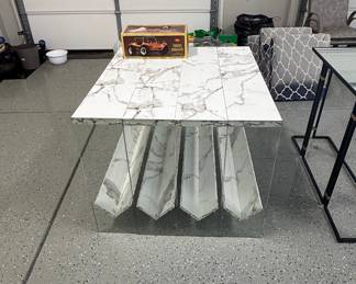 Modern Modular Acrylic and Faux Marble Console Table