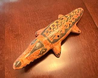 Hand-Painted Ceramic Alligator Ocarina
