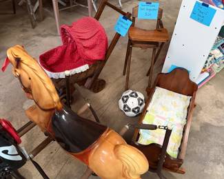 Vintage Rocking Horse and Handmade Baby Doll Furniture