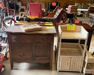 Vintage Small Dresser and Wicker Bathroom Set