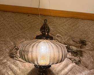 Vintage Turkish or Moroccan-St yle Ribbed Glass Hanging Pendant Light
