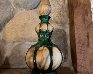 Vintage Green glass and leather bottle made in Italy