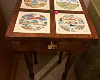 Wooden Stand With Ceramic Tiles From different Destinations with Drawer
