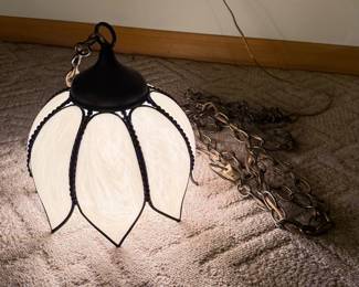 Vintage White Slag Glass Tulip Pendant Light with Swag Feature