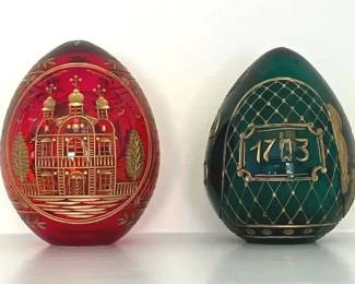 Red FabergeStyle Crystal Egg, Plus Vintage Green St. Petersburg Crystal Egg