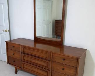Lowboy Wooden Dresser with Mirror, MCM