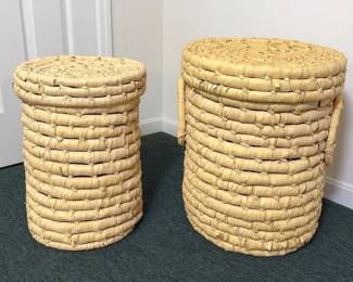 Handwoven Coil Straw Baskets W Lids