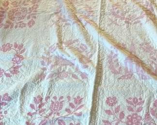 HandEmbroidered Pink and White Quilt