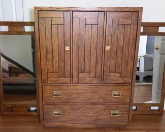 Drexel Oak Armoire Dresser with Matching Mirrors 3 Piece Bedroom Set
