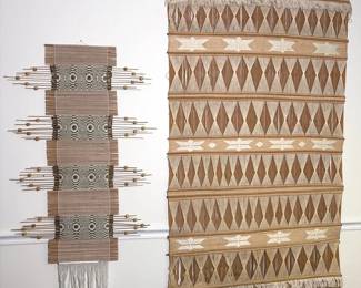 2 Vintage Boho Woven Fiber Wall Hangings