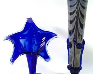 Cobalt Blue Art Glass Vases Vintage MSM