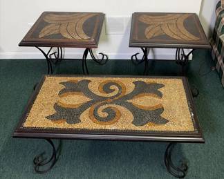 Mosaic Style Coffee Table Matching End Tables 3 Pieces