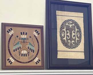 Traditional Navajo Sand Painting MesoamericanStyled Painting on Fabric