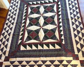 Geometric Quilt in Burgundy and Green