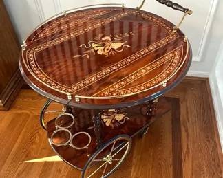 Italian Marquetry Inlaid Wood Serving Cart