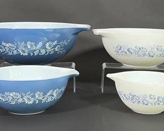 Set of 4 Colonial Mist Cinderella Pyrex Bowls, Vintage
