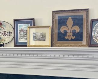 EuropeanThemed Print Collection Includes Textile Fleur de Lis, Greetings Plaque from Vienna