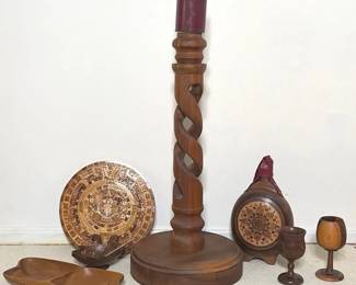 HandTurned Wood Floor Candlestick Vintage Carved Wood Dcor 7 Pieces