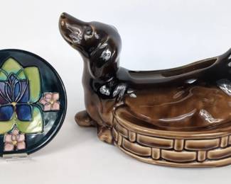 Moorcroft Pin Dish and Dachshund Pottery, Vintage
