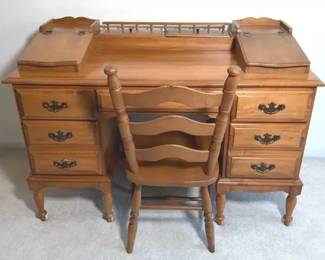 Maple Wooden Writing Desk and Matching Chair, Vintage