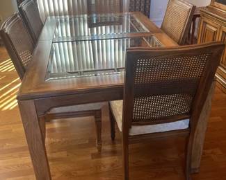 Glass Wood Dining Table 5 Chairs