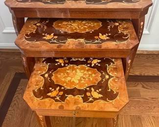 Italian SorrentoStyle Marquetry Nesting Tables Music Box