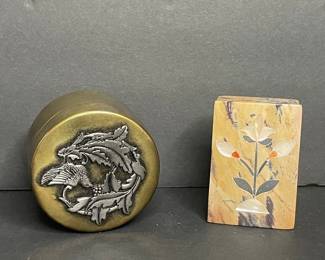 Decorative Trinket Box and Stone Inlay Paperweight