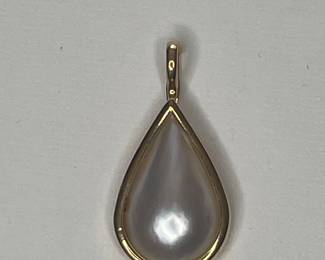 14K Gold Mother of Pearl Teardrop Pendant