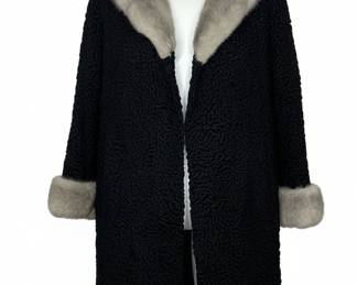 Vintage Persian Lamb Fur Coat with Mink Collar